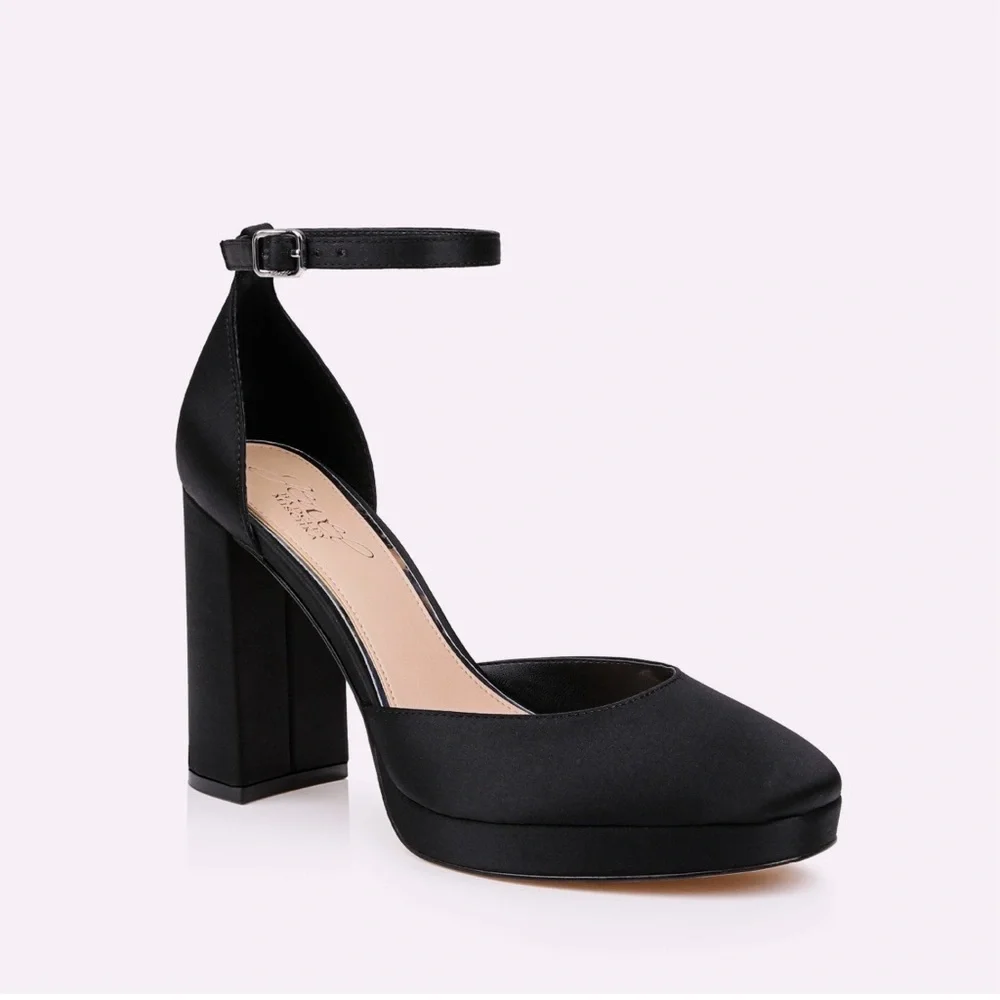 Jewel Badgley Heels Size 7 Mischka Black Satin Ankle Straps